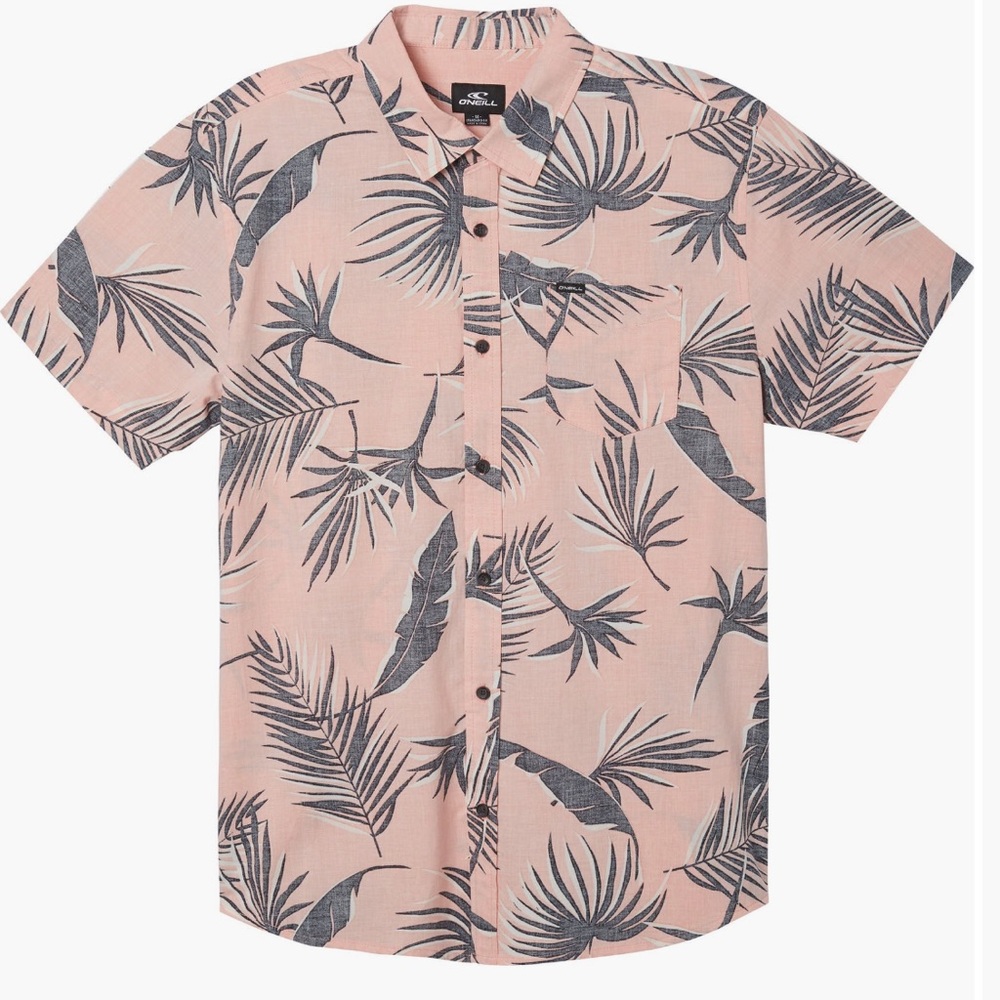 O'Neill Coral and Black Leaf Button Down Shirt